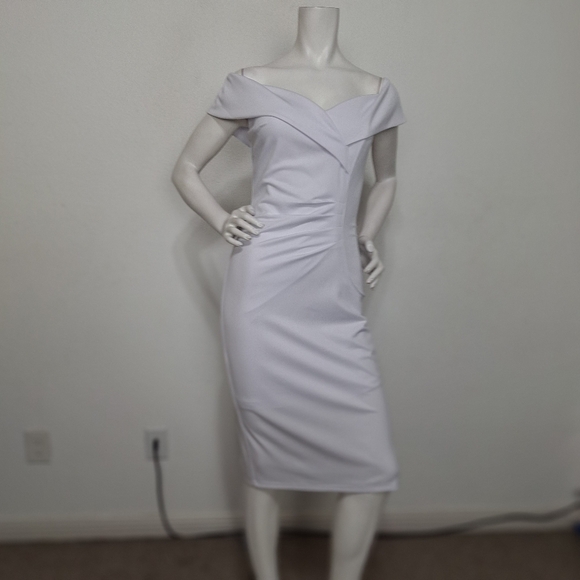 Jasambac White Off The Shoulder Coquette Romantic Bodycon Midi Dress Size S - Picture 2 of 12